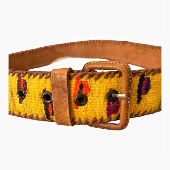 Hand Woven Yellow Guatemalan Adjustable Belt 38” - Picture 3 of 6